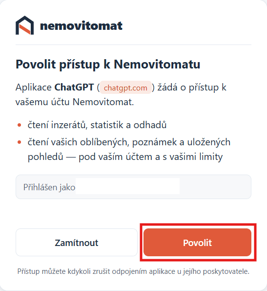 Souhlas s přístupem – Povolit přístup k Nemovitomatu