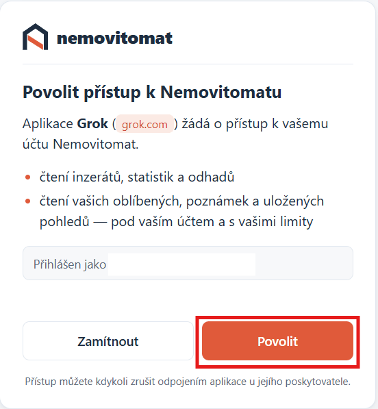 Souhlas s přístupem – Povolit přístup k Nemovitomatu pro Grok